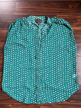 Fenn Wright Manson Green Navy Beige Button Down Pebble Print Tank Top, L